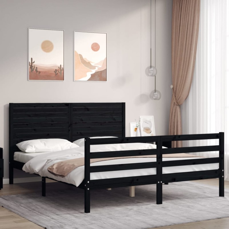 vidaXL Giroletto con Testiera Nero 160x200 cm Legno Massello vidaXL Giroletto con Testiera Nero 160x200 cm Legno Massello