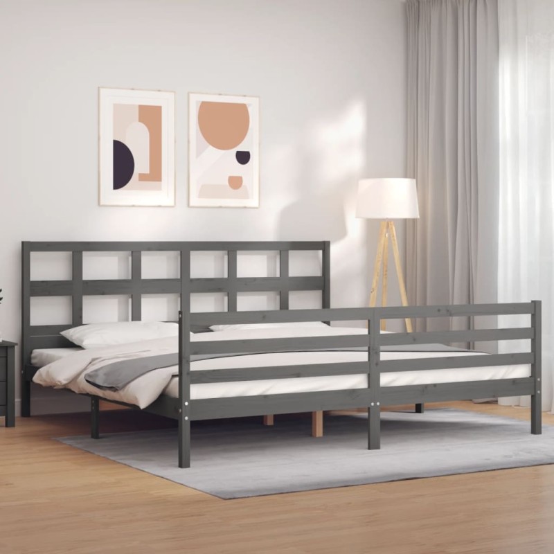 vidaXL Giroletto con Testiera Grigio 200x200 cm in Legno Massello vidaXL Giroletto con Testiera Grigio 200x200 cm in Legno Massello