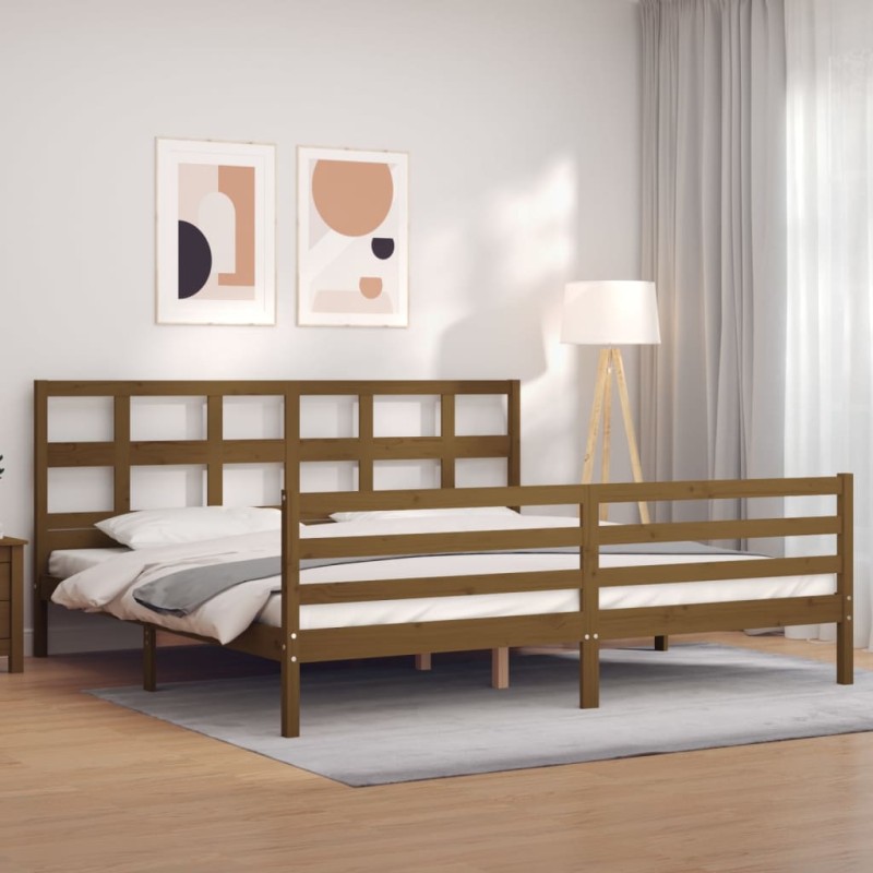 vidaXL Giroletto con Testiera Miele 6FT Super King in Legno Massello vidaXL Giroletto con Testiera Miele 6FT Super King in Legno Massello