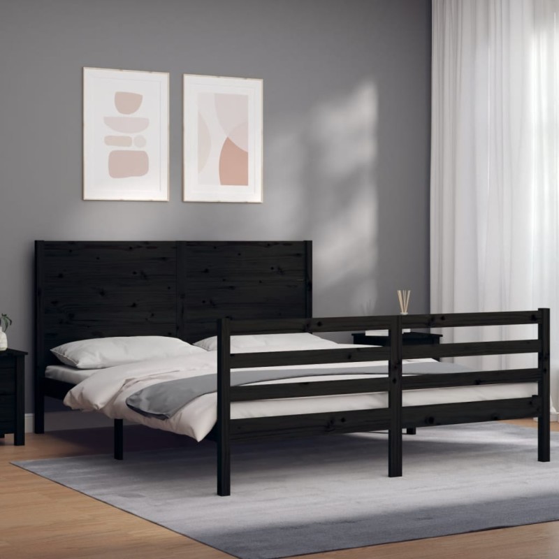 vidaXL Giroletto con Testiera Nero 160x200 cm Legno Massello vidaXL Giroletto con Testiera Nero 160x200 cm Legno Massello