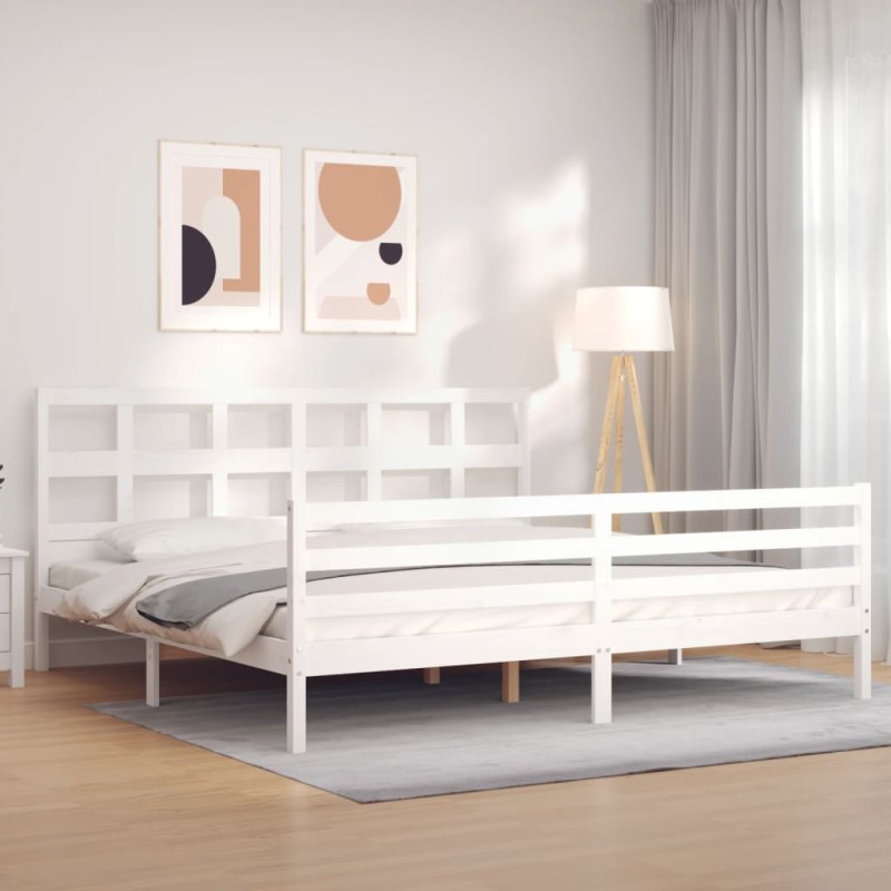 vidaXL Giroletto con Testiera Bianco 200x200 cm in Legno Massello vidaXL Giroletto con Testiera Bianco 200x200 cm in Legno Massello