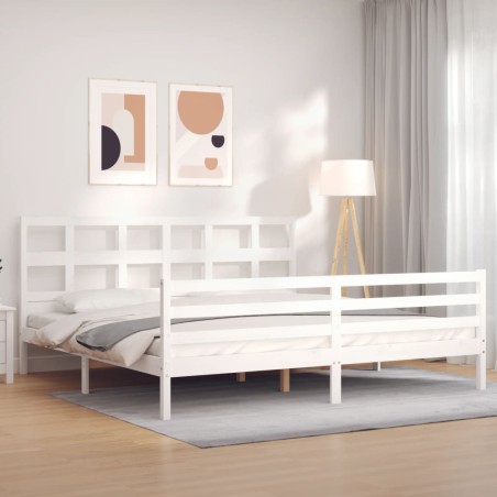 vidaXL Giroletto con Testiera Bianco 200x200 cm in Legno Massello