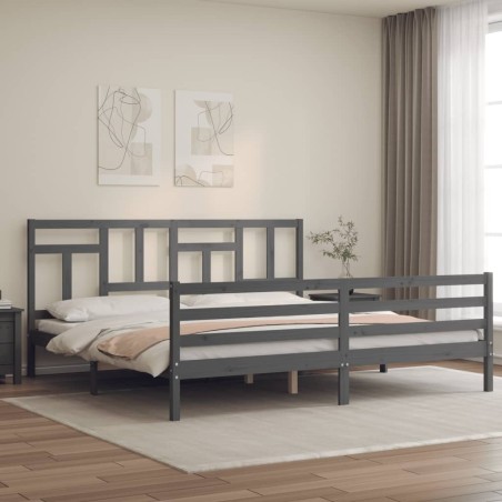 vidaXL Giroletto con Testiera Grigio 6FT Super King in Legno Massello