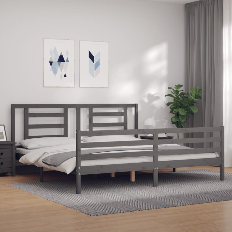 vidaXL Giroletto con Testiera Grigio 6FT Super King in Legno Massello vidaXL Giroletto con Testiera Grigio 6FT Super King in Legno Massello