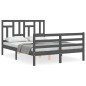 vidaXL Giroletto con Testiera Grigio 4FT Small Double Legno Massello vidaXL Giroletto con Testiera Grigio 4FT Small Double Legno Massello