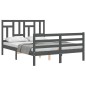 vidaXL Giroletto con Testiera Grigio 4FT Small Double Legno Massello vidaXL Giroletto con Testiera Grigio 4FT Small Double Legno Massello