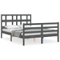 vidaXL Giroletto con Testiera Grigio 4FT Small Double Legno Massello vidaXL Giroletto con Testiera Grigio 4FT Small Double Legno Massello