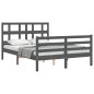 vidaXL Giroletto con Testiera Grigio 4FT Small Double Legno Massello vidaXL Giroletto con Testiera Grigio 4FT Small Double Legno Massello