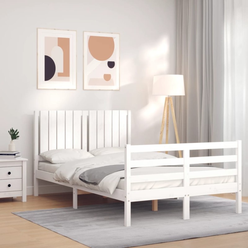 vidaXL Giroletto con Testiera Bianco 120x200 cm in Legno Massello