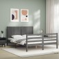 vidaXL Giroletto con Testiera Grigio 5FT King Size in Legno Massello vidaXL Giroletto con Testiera Grigio 5FT King Size in Legno Massello