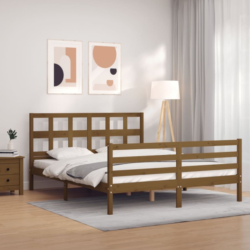 vidaXL Giroletto con Testiera Miele 160x200 cm Legno Massello vidaXL Giroletto con Testiera Miele 160x200 cm Legno Massello