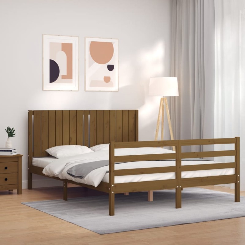 vidaXL Giroletto con Testiera Miele 5FT King Size in Legno Massello vidaXL Giroletto con Testiera Miele 5FT King Size in Legno Massello