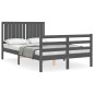 vidaXL Giroletto con Testiera Grigio 4FT Small Double Legno Massello vidaXL Giroletto con Testiera Grigio 4FT Small Double Legno Massello