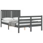 vidaXL Giroletto con Testiera Grigio 4FT Small Double Legno Massello vidaXL Giroletto con Testiera Grigio 4FT Small Double Legno Massello
