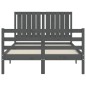 vidaXL Giroletto con Testiera Grigio 4FT Small Double Legno Massello vidaXL Giroletto con Testiera Grigio 4FT Small Double Legno Massello