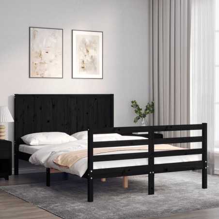 vidaXL Giroletto con Testiera Nero 4FT Small Double in Legno Massello