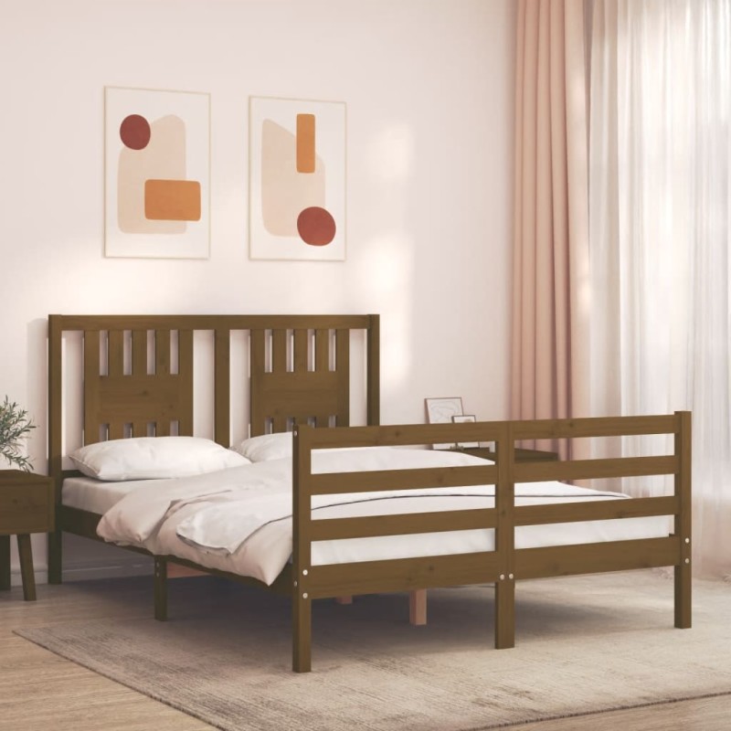 vidaXL Giroletto con Testiera Miele 4FT Small Double in Legno Massello vidaXL Giroletto con Testiera Miele 4FT Small Double in Legno Massello