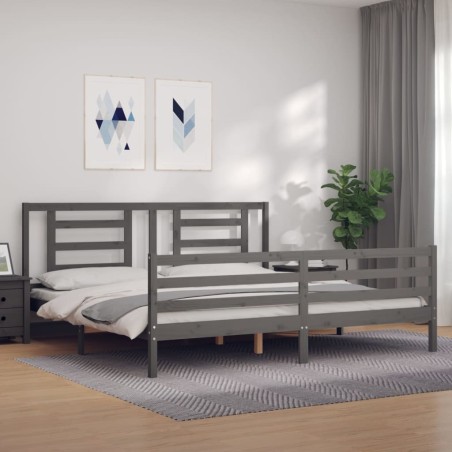 vidaXL Giroletto con Testiera Grigio 200x200 cm in Legno Massello