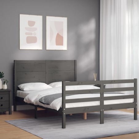 vidaXL Giroletto con Testiera Grigio 4FT Small Double Legno Massello
