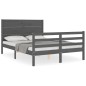 vidaXL Giroletto con Testiera Grigio 4FT Small Double Legno Massello vidaXL Giroletto con Testiera Grigio 4FT Small Double Legno Massello