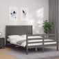 vidaXL Giroletto con Testiera Grigio 4FT Small Double Legno Massello vidaXL Giroletto con Testiera Grigio 4FT Small Double Legno Massello
