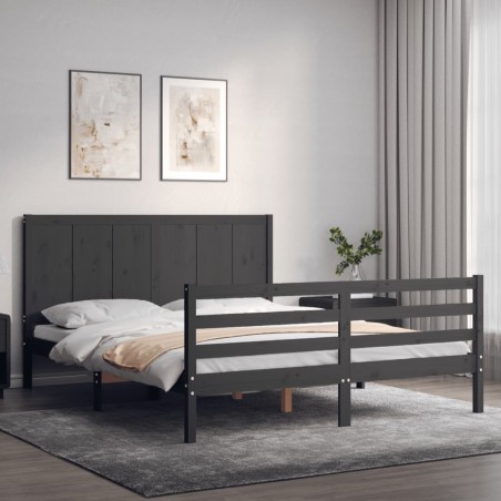 vidaXL Giroletto con Testiera Grigio 5FT King Size in Legno Massello