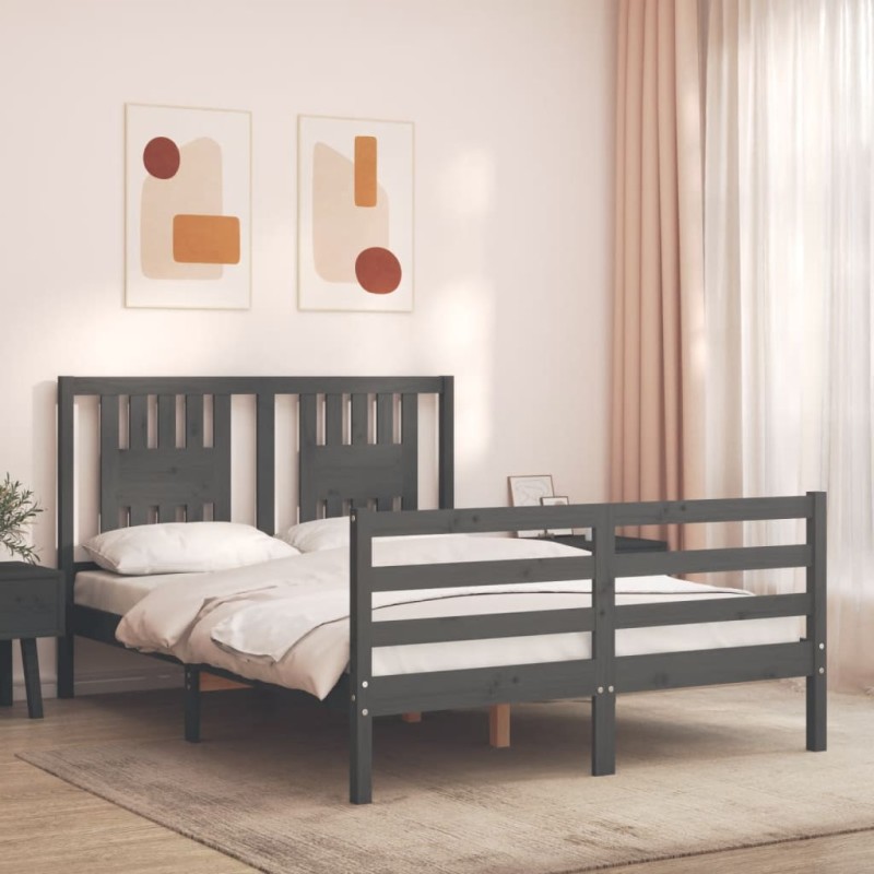 vidaXL Giroletto con Testiera Grigio 4FT Small Double Legno Massello