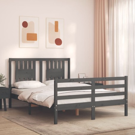 vidaXL Giroletto con Testiera Grigio 4FT Small Double Legno Massello