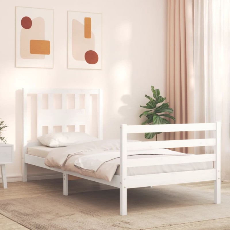 vidaXL Giroletto con Testiera Bianco 90x200 cm in Legno Massello vidaXL Giroletto con Testiera Bianco 90x200 cm in Legno Massello