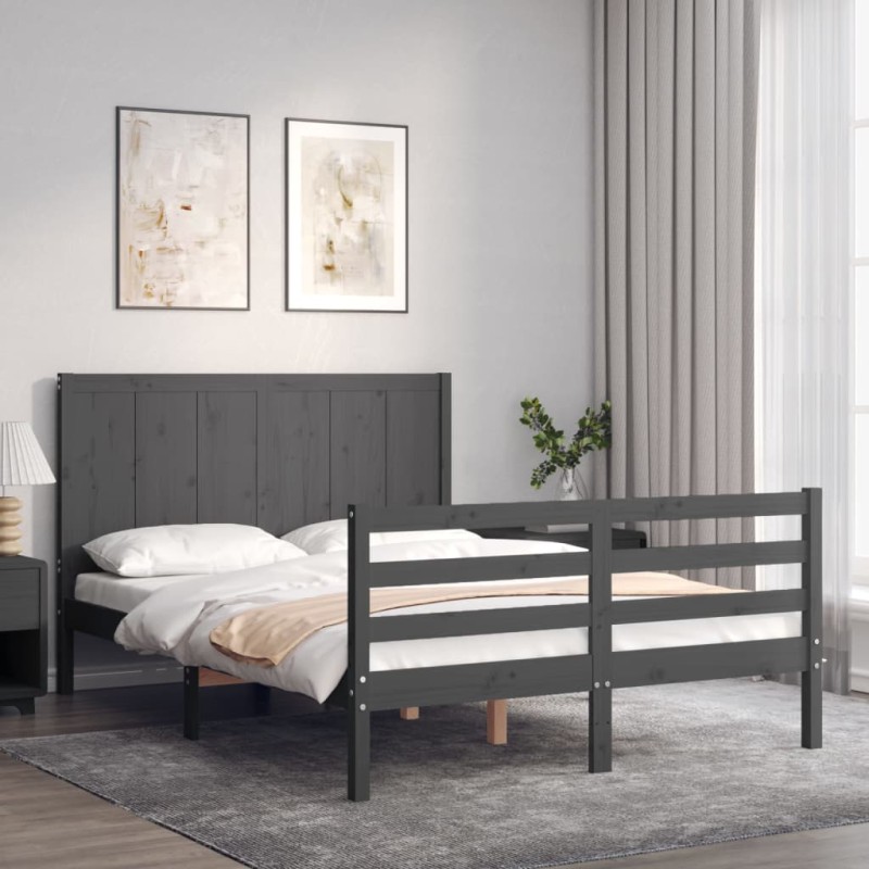 vidaXL Giroletto con Testiera Grigio 140x190 cm in Legno Massello vidaXL Giroletto con Testiera Grigio 140x190 cm in Legno Massello