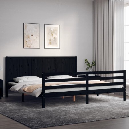 vidaXL Giroletto con Testiera Nero 200x200 cm in Legno Massello