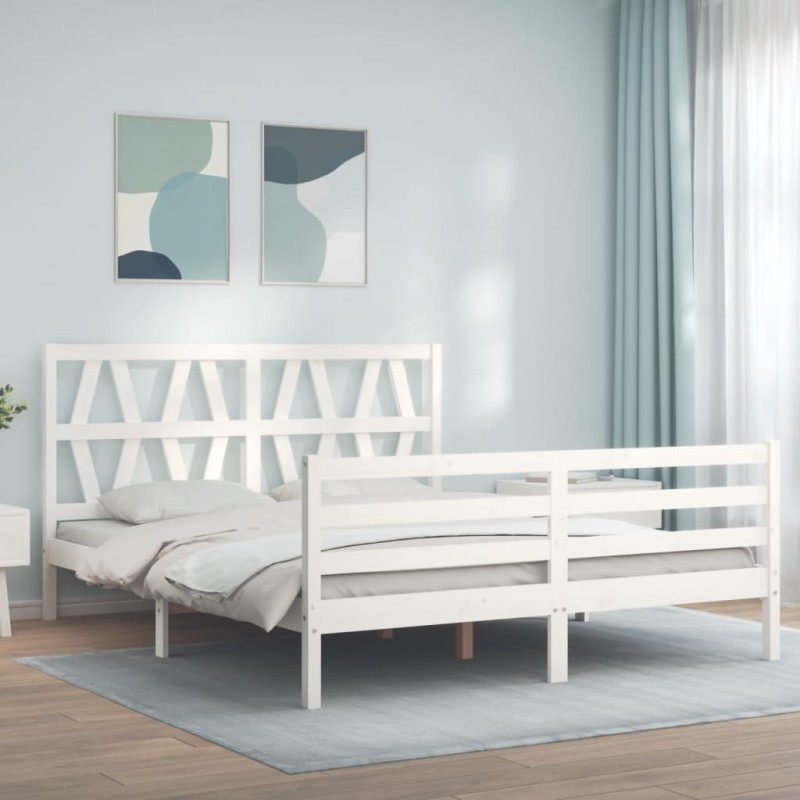 vidaXL Giroletto con Testiera Bianco 160x200 cm Legno Massello vidaXL Giroletto con Testiera Bianco 160x200 cm Legno Massello