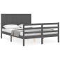vidaXL Giroletto con Testiera Grigio 4FT Small Double Legno Massello vidaXL Giroletto con Testiera Grigio 4FT Small Double Legno Massello