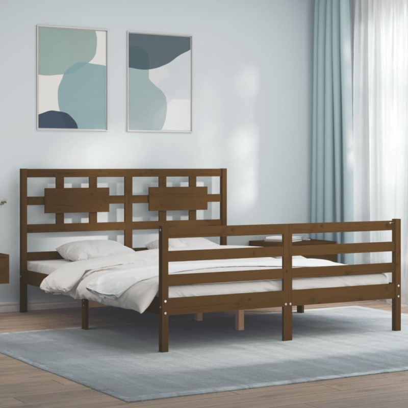 vidaXL Giroletto con Testiera Miele 160x200 cm Legno Massello vidaXL Giroletto con Testiera Miele 160x200 cm Legno Massello