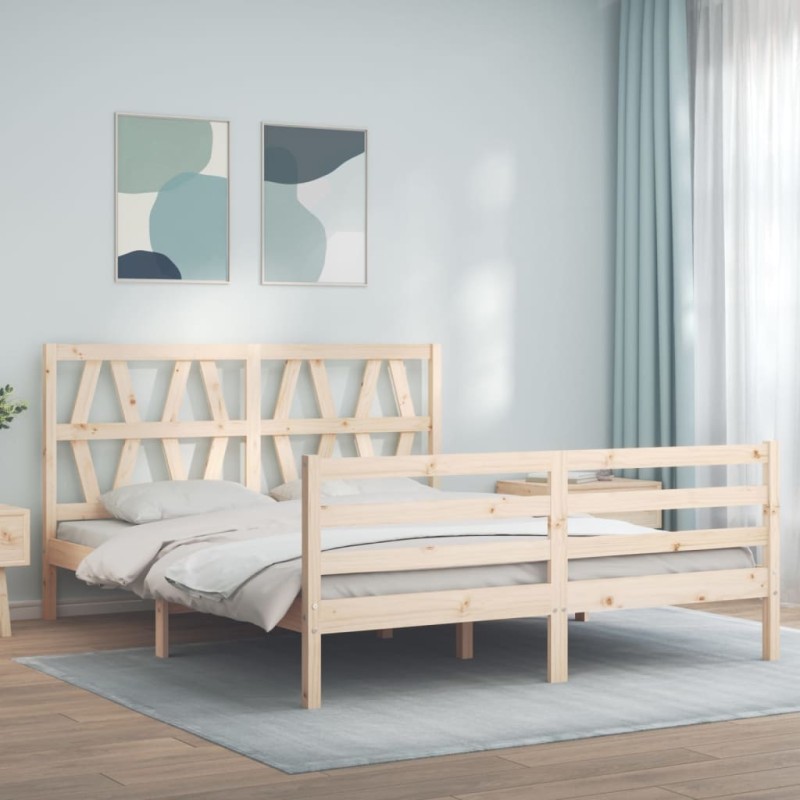vidaXL Giroletto con Testiera 5FT King Size in Legno Massello vidaXL Giroletto con Testiera 5FT King Size in Legno Massello