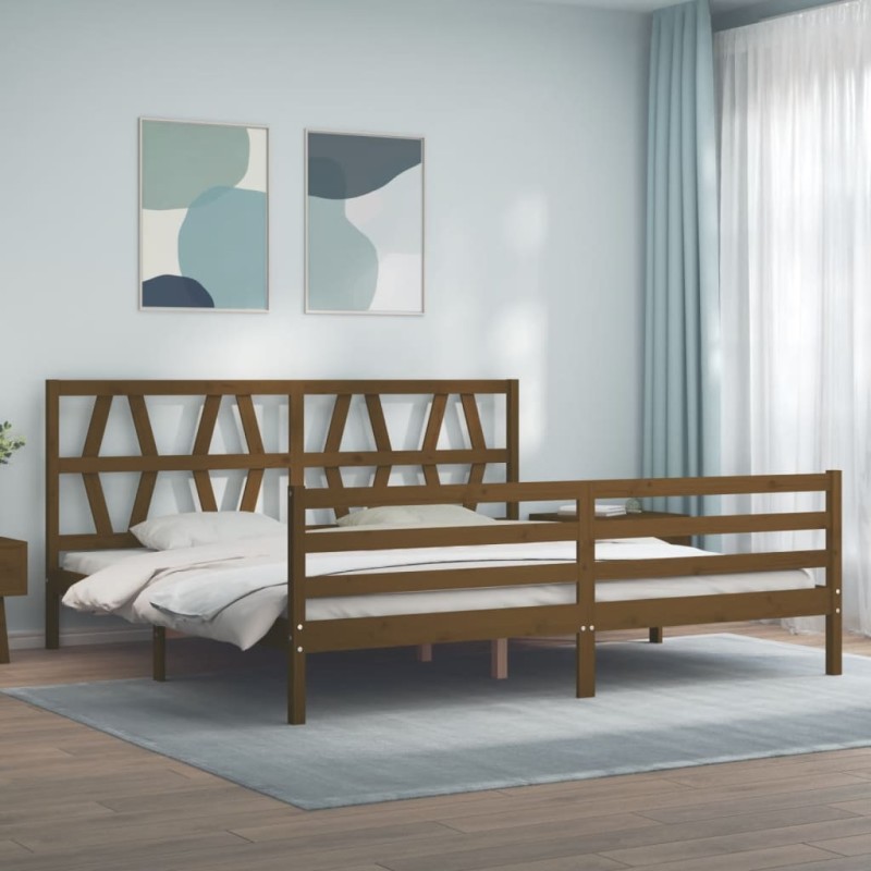 vidaXL Giroletto con Testiera Miele 6FT Super King in Legno Massello vidaXL Giroletto con Testiera Miele 6FT Super King in Legno Massello