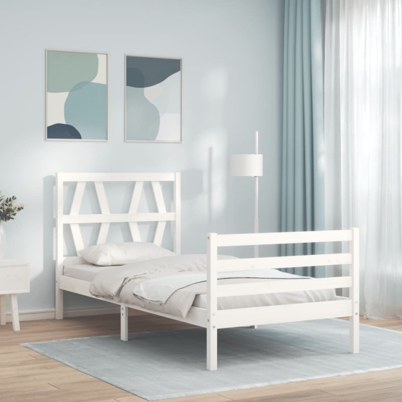 vidaXL Giroletto con Testiera Bianco 90x200 cm in Legno Massello vidaXL Giroletto con Testiera Bianco 90x200 cm in Legno Massello