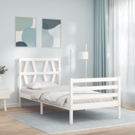vidaXL Giroletto con Testiera Bianco 90x200 cm in Legno Massello