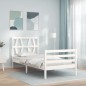 vidaXL Giroletto con Testiera Bianco 90x200 cm in Legno Massello vidaXL Giroletto con Testiera Bianco 90x200 cm in Legno Massello