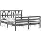 vidaXL Giroletto con Testiera Grigio 5FT King Size in Legno Massello vidaXL Giroletto con Testiera Grigio 5FT King Size in Legno Massello