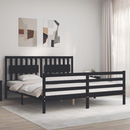 vidaXL Giroletto con Testiera Nero 6FT Super King in Legno Massello