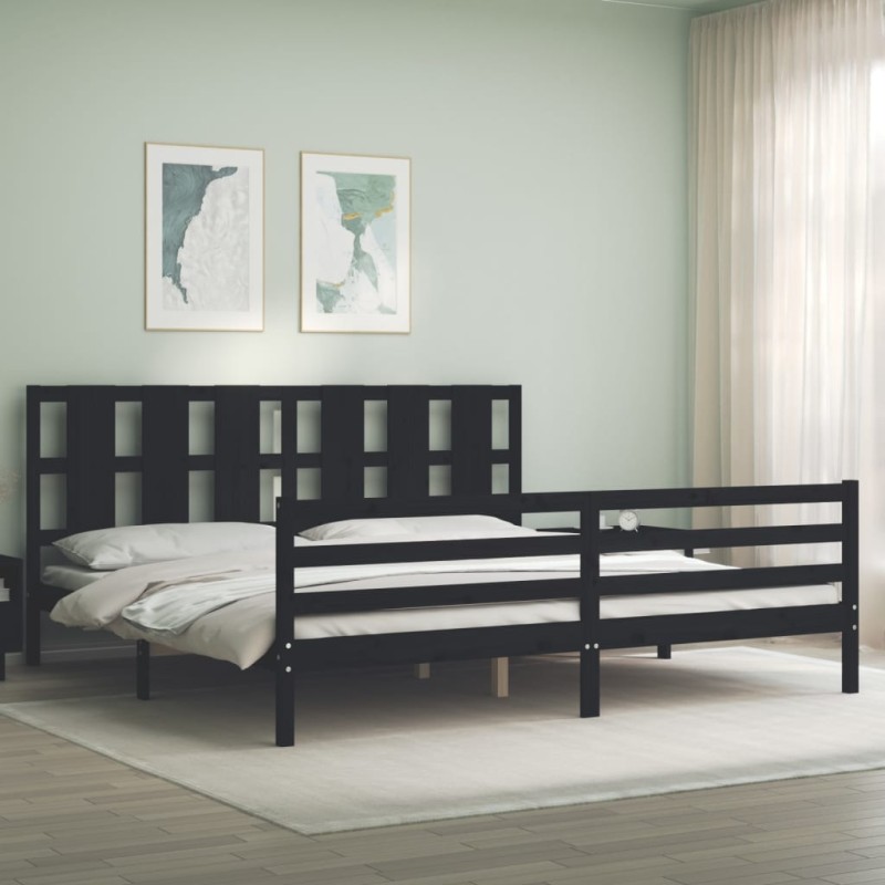vidaXL Giroletto con Testiera Nero 200x200 cm in Legno Massello vidaXL Giroletto con Testiera Nero 200x200 cm in Legno Massello