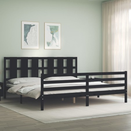 vidaXL Giroletto con Testiera Nero 200x200 cm in Legno Massello