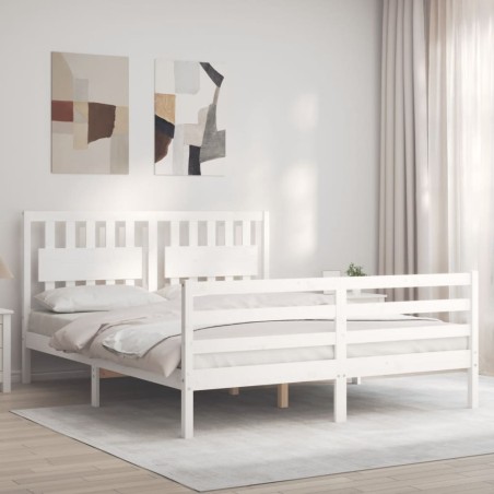 vidaXL Giroletto con Testiera Bianco 160x200 cm Legno Massello