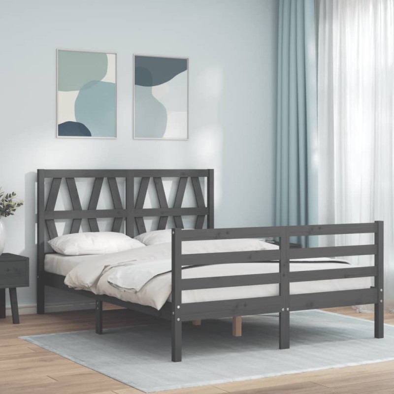 vidaXL Giroletto con Testiera Grigio 140x190 cm in Legno Massello