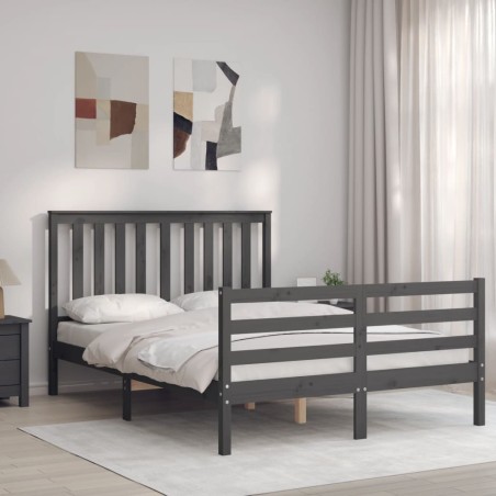 vidaXL Giroletto con Testiera Grigio 4FT Small Double Legno Massello