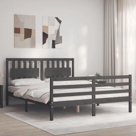 vidaXL Giroletto con Testiera Grigio 5FT King Size in Legno Massello