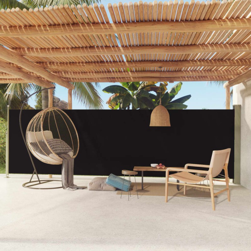 Tenda da Sole Laterale Retrattile per Patio 160x600 cm Nera Tenda da Sole Laterale Retrattile per Patio 160x600 cm Nera