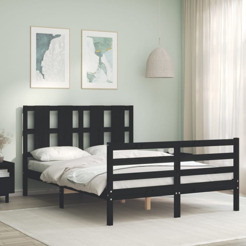 vidaXL Giroletto con Testiera Nero 140x190 cm in Legno Massello vidaXL Giroletto con Testiera Nero 140x190 cm in Legno Massello