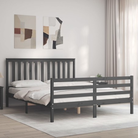 vidaXL Giroletto con Testiera Grigio 5FT King Size in Legno Massello